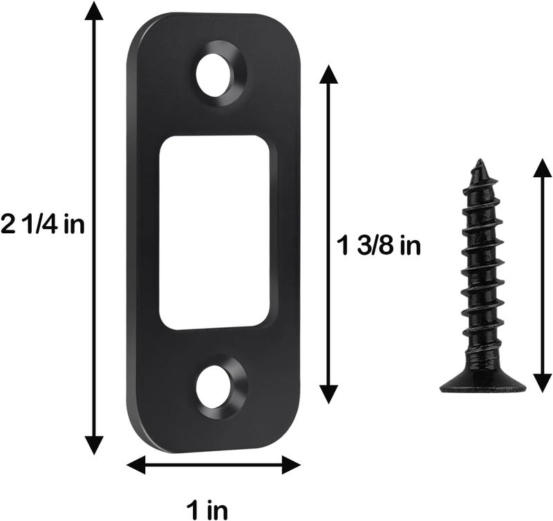 HomeInn Deadbolt Strike Plate Black, 1" x 2-1/4" Round Corner Matte Black Door Strike Plate with Screws - 8 Pack - Image 2
